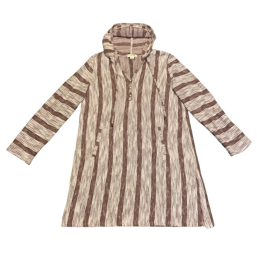 SIMPLY NOELLE PURPLE & WHITE STRIPED LONG SLEEVE HOODED SWEATER Size L/XL - Picture 11 of 15